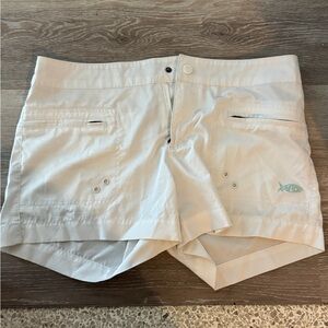 AFTCO White Women's Athletic Shorts with Mint Fish Logo 8
